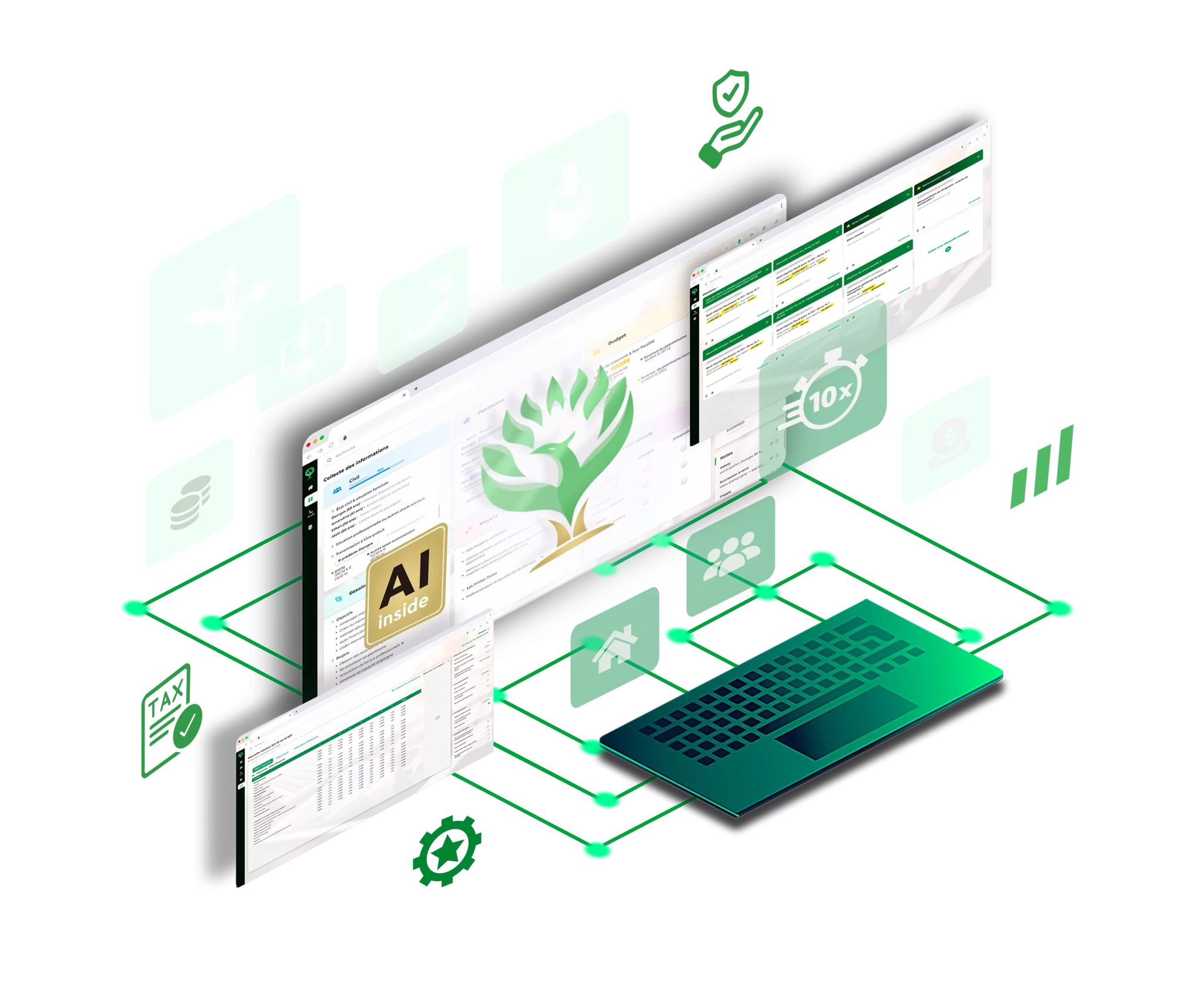 Écosystème digital Easy by Exceliances - Plateforme SaaS multi-écrans avec IA intégrée pour ingénierie patrimoniale, analyses et reporting CGP